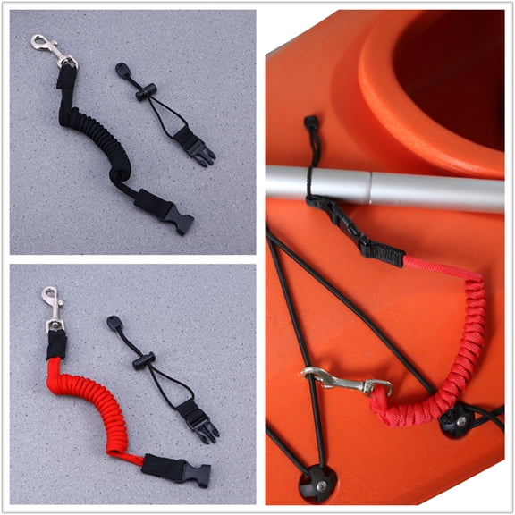 MLINS 2pcs Elastic Paddle Leash Fishing Rod Safety Cord Tether Hook for Kayak Canoe Boat Extended to 155CM (Red)