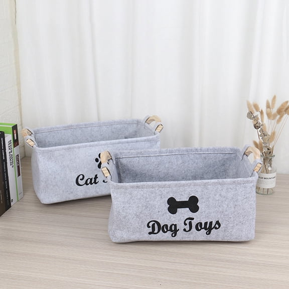 MLINS 2pcs Felt Toys Holder Square Storage Holder Practical Pet Toy Storage Box With Wood Handle
