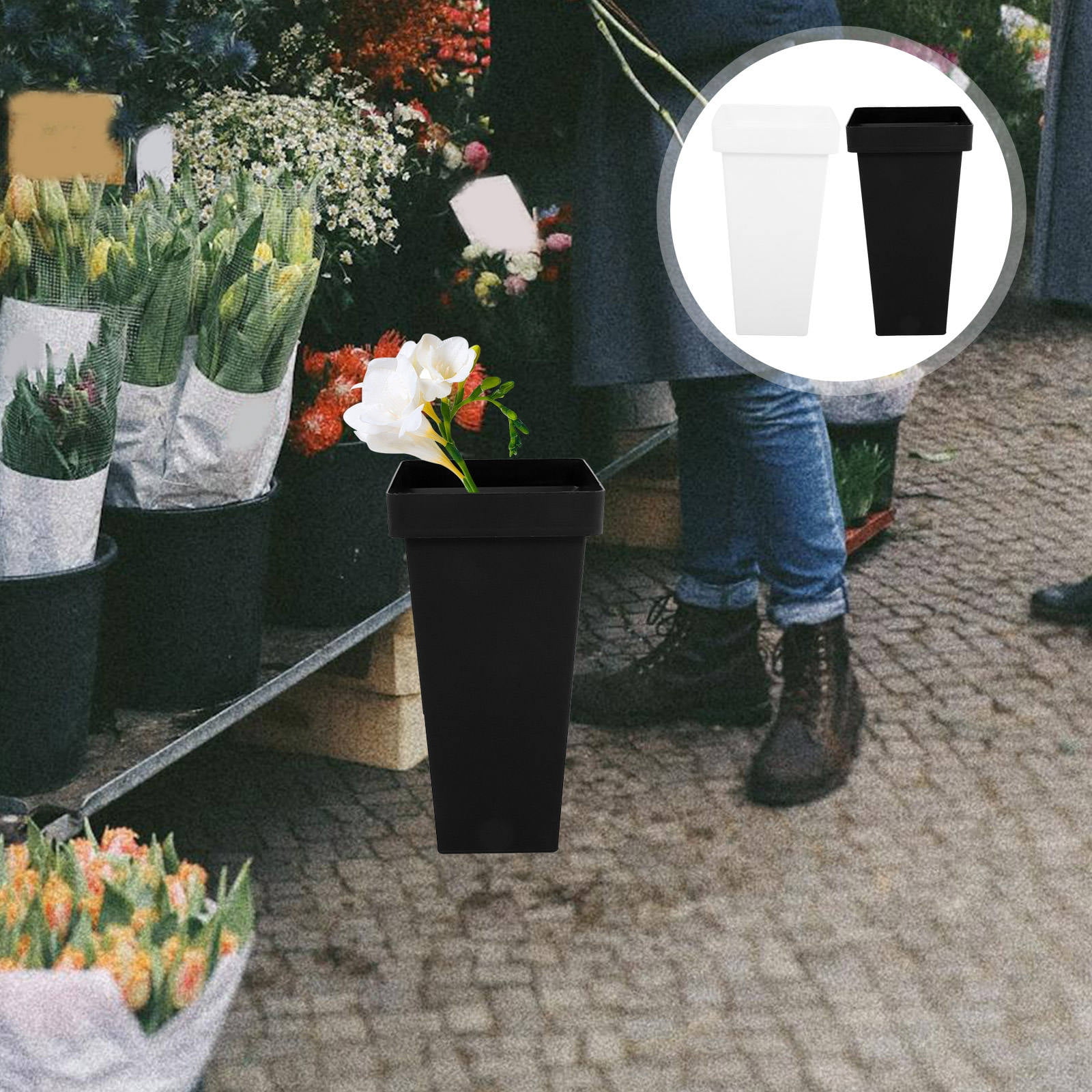 YUYUETIME 2Pcs Large Flower Vase Plastic Rustic Bucket Farmhouse Style for Flower Shop Display