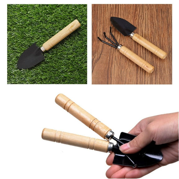 MLINS 2pcs Garden Plant Tools Sets Mini Spade Rakes Bonsai Hand Transplanting Miniature Planting Succulent Fairy Care Gardening Gifts Kids Toy(17.5CM Length)