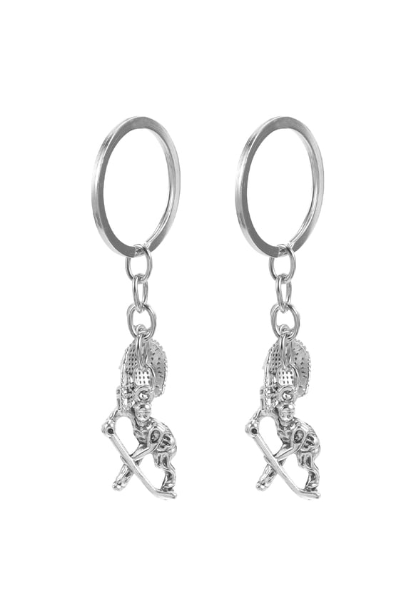 2Pcs Zinc Alloy Ice Hockey Keychain Plated Silver with Creative Design for Players and Sports Fans