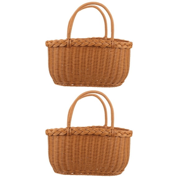 MLINS 2pcs Imitation Rattan Basket Double Handles Basket Picnic Basket Sundries Basket