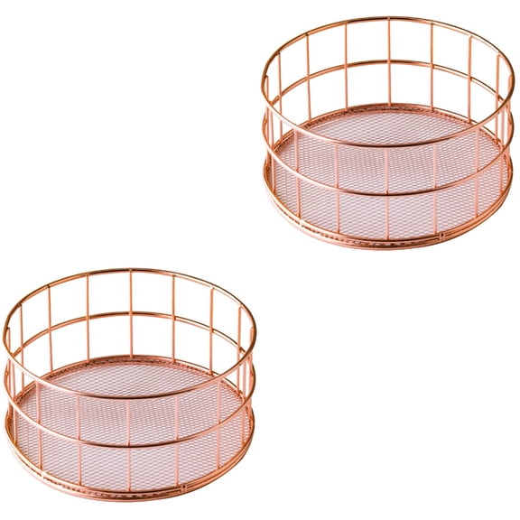 MLINS Set of 2 Iron Fruit Storage Baskets, Round Decorative Desktop Organizers for Home and Office, Finish