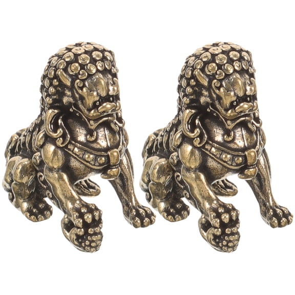 MLINS 2pcs Lion Figurine Retro Brass Lion Ornament Lion Figurine Desktop Brass Statue Vintage Brass Lion Statue