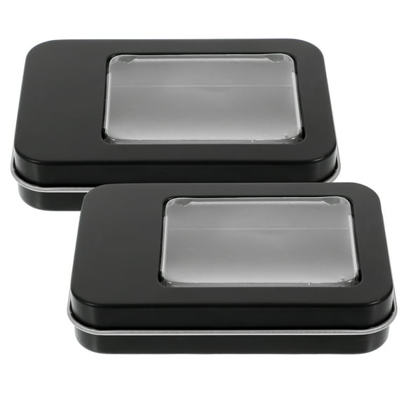 2pcs Mini Clear Window Lid Tinplate Storage Box Container