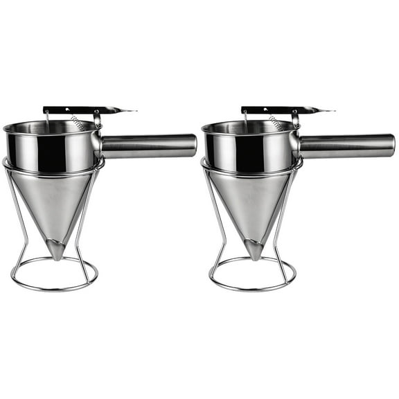 MLINS 2pcs Pancake Batter Dispenser Stainless Steel Piston Funnel Octopus Balls Maker Cake Desserts Decorating Tool with Stand for and