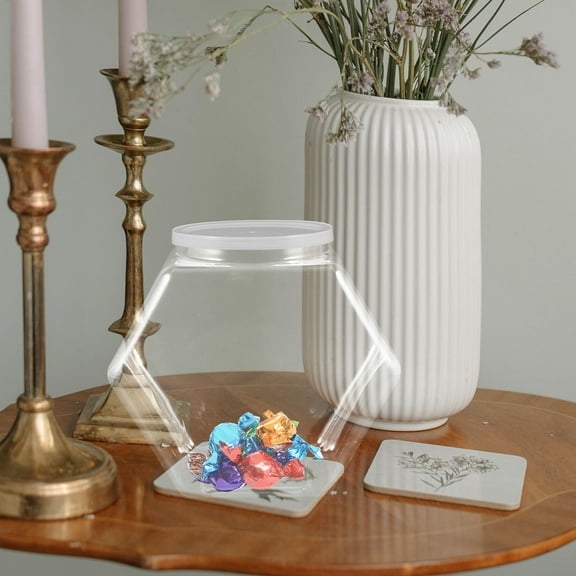 MLINS 2pcs Plastic Candy Jars Cookie Containers Clear Hexagon Candy Snacks Bottles