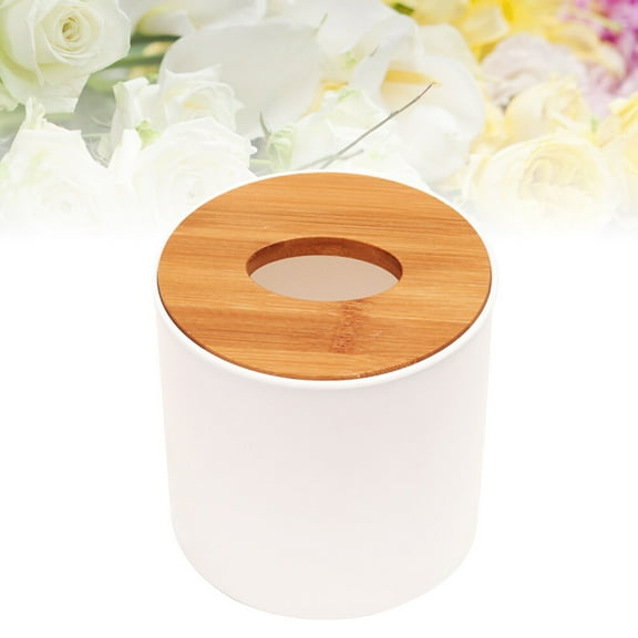 MLINS 2pcs Plastic Tissue Box Cylindrical Tissue Paper Holder with Wooden Cover for Home Office