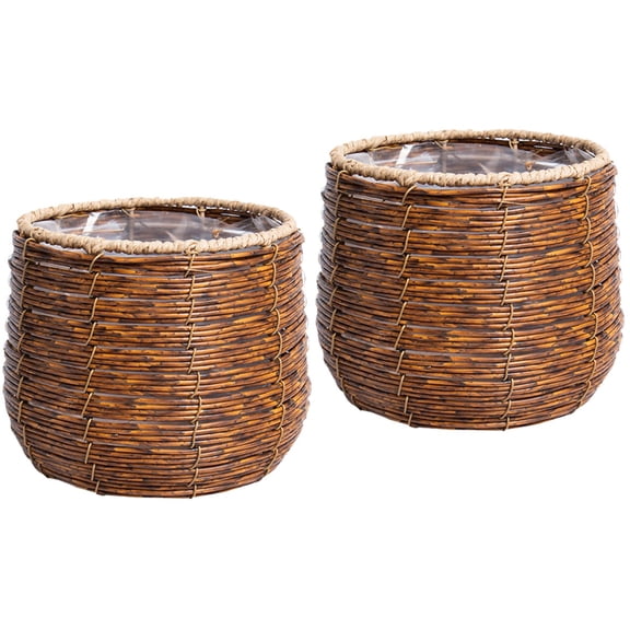 MLINS 2pcs Rustic Round Basket Rattan Basket Snack Serving Basket Bread Fruit Candy Storage Holder