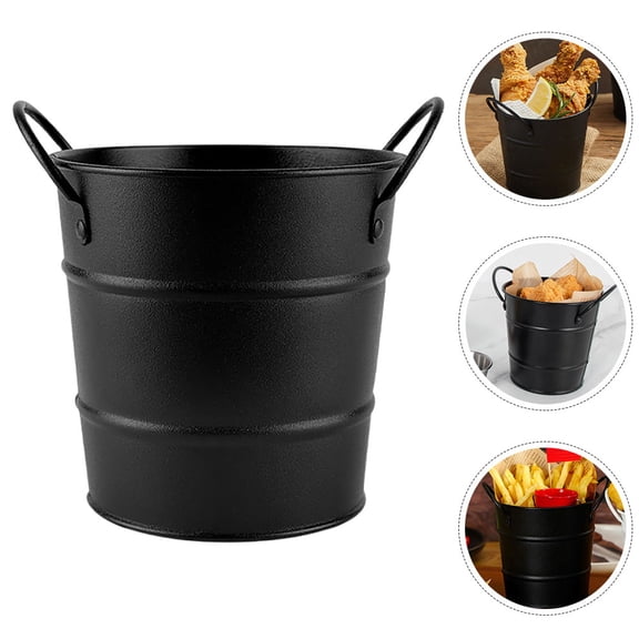 FELTECHELECTR 2Pcs Portable Black Metal Bucket with Handle for Home and Shop Use