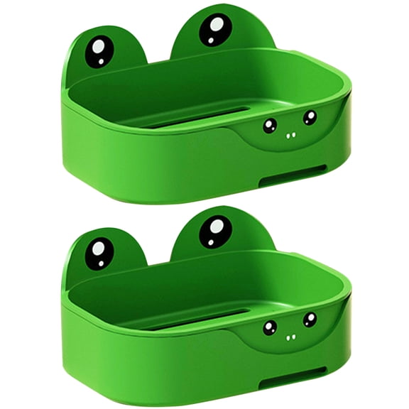 FONWILYO Wall Mounted Self-Draining Frog Soap Dish Green 2Pcs 5.5X3.9X1.6In