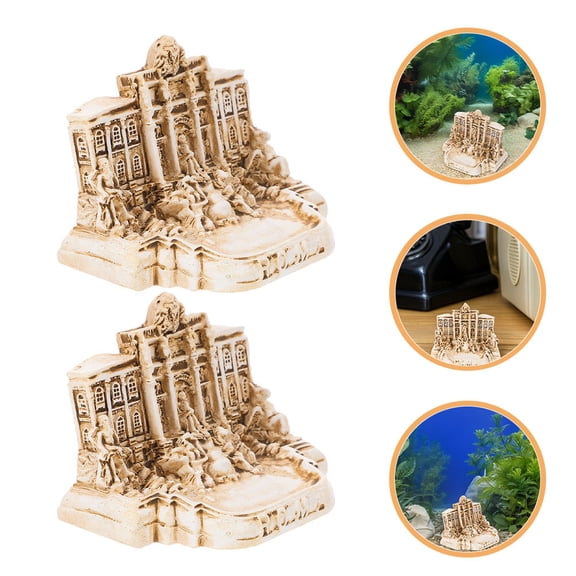 YUYUETIME 2Pcs Italian Travel Souvenir Resin Trevi Fountain Church Ornament for Home Decoration