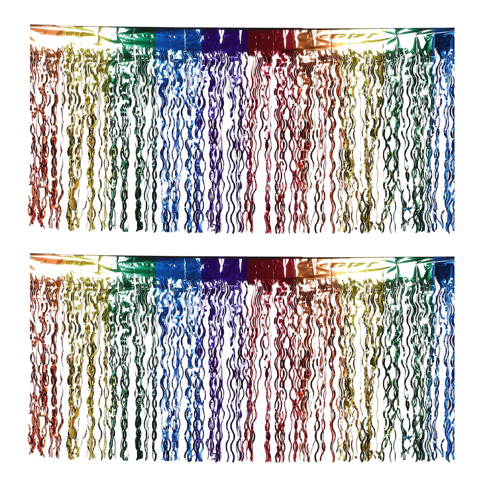 MLINS 2pcs Unicorn Theme Rainbow Table Skirt With Metallic Tinsel Fringe Set For Wedding Birthday Party Decorations For Graduation Thanksgiving