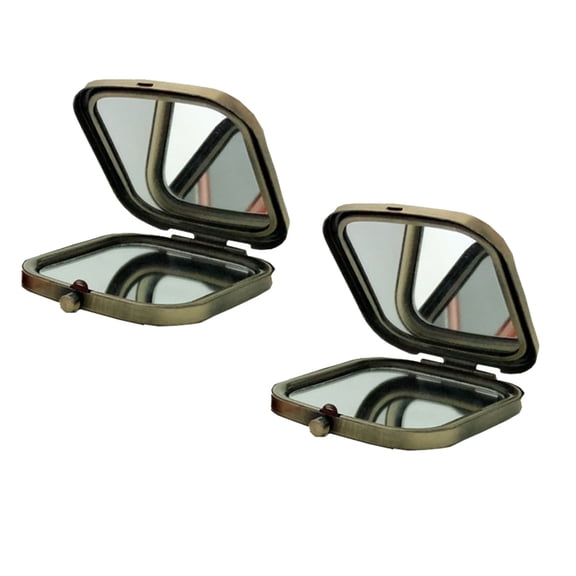 MLINS 2pcs Upgrade Square Double-sided Foldable Makeup Mirrors Portable Compact Size Foldable Pocket Mirror ( Bronze)