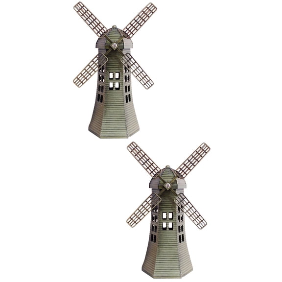 DINHEAROM Art Windmill Decor in Multi Colors for Bookshelf and Desk 2Pcs