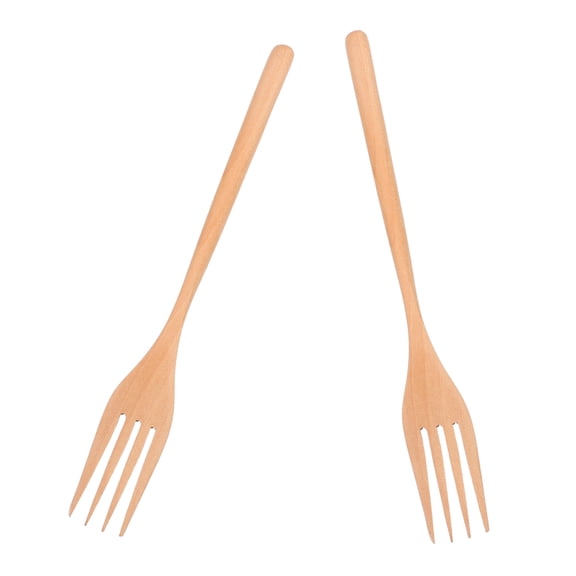 MLINS 2pcs Wooden Salad Forks Cooking Serving Forks Long Wood Forks Mixing Stirring Fruit Forks for Home Kitchens Use