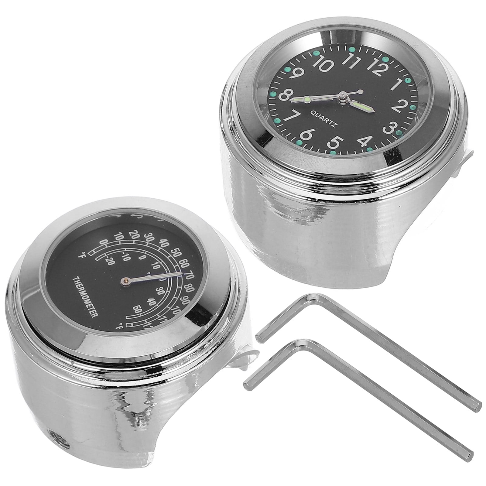 MLINS 2pcs/set 22-25mm Motorcycle Handlebar Dial Clock and Thermometer for (Black)