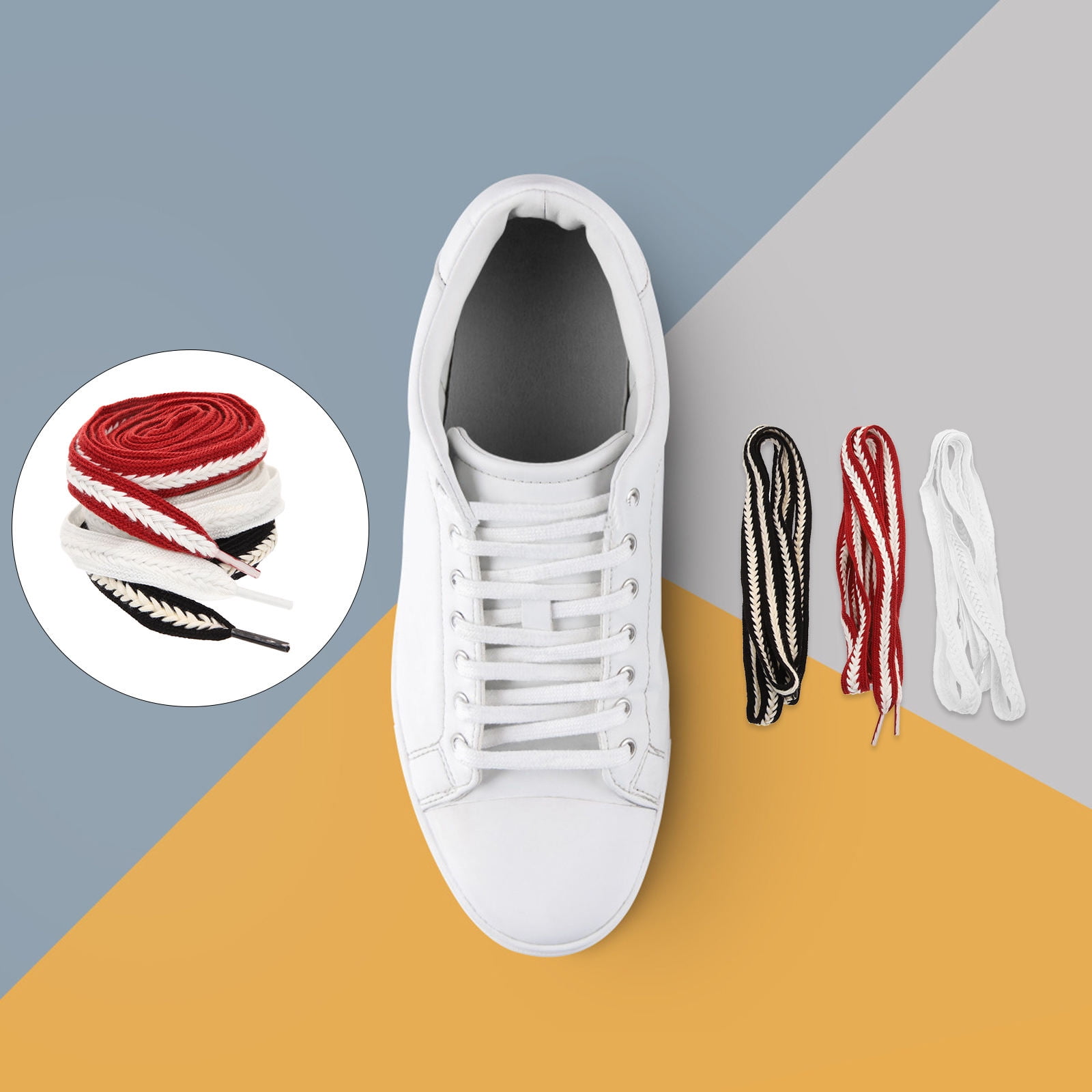 MLINS 3 Pairs Flat Shoelace 1.6m Sneaker Shoe Lace Wide Shoestring ...