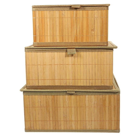 MLINS 3 Pcs Baskets Cube Storage Bin Bamboo Decorative Box Laundry Hamper Lightweight