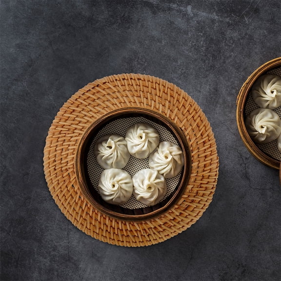 MLINS 3 Pcs Woven Design Heat Insulation Mat Table Protection Wicker Cushion Brown