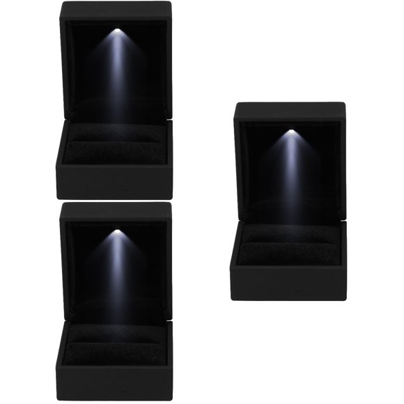 3 pcs LED Lighted Engagement Ring Box Chic Ring Holder Ring Case for Wedding
