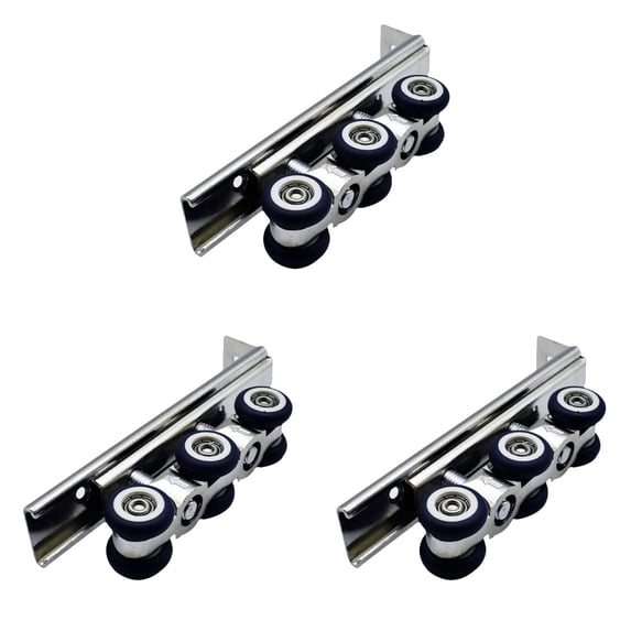 MLINS 3 pcs Track Roller Barn Door Track System Door Accessories Hanging 6 Wheels Sliding Track Roller (Silver Dark Blue)