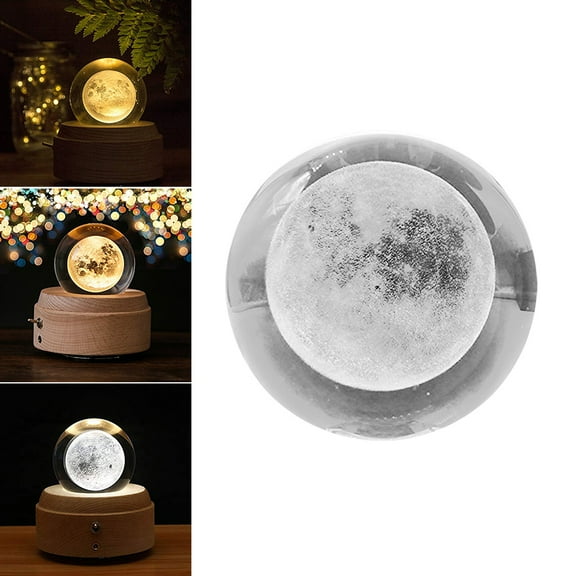 MLINS 3D Moon Crystal Ball Clear Planet Educational Ball Cosmic Model Engraved Glass Ball Sphere for Home Living Room Office Decor
