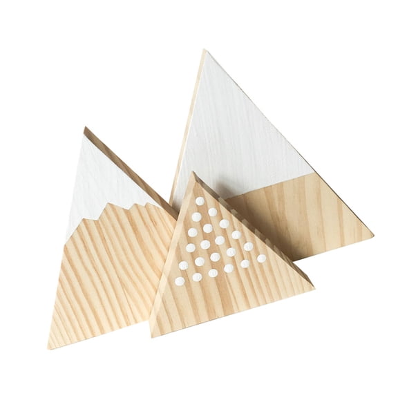 MLINS 3PCS Triangular Decorations Simulation Snow Mountains Wooden Craft Desktop Ornaments Room Arrangements (White Dot)