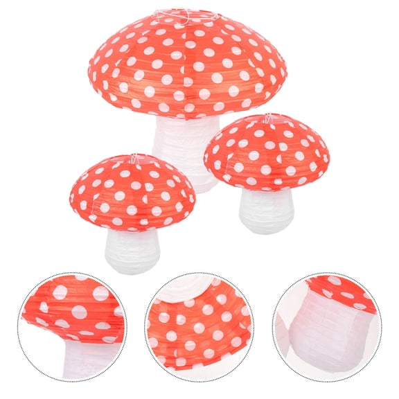 MLINS 3Pcs Red Paper Lantern for Birthday Parties Mushroom Shaped 12X7.9X7.3In