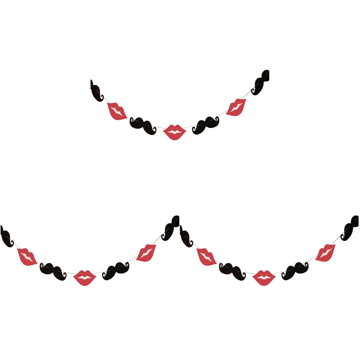 Pink Lips & Black Mustaches Garland - 10 Foot Long Party Banner For Wedding, Bridal Shower, Bachelorette Decor