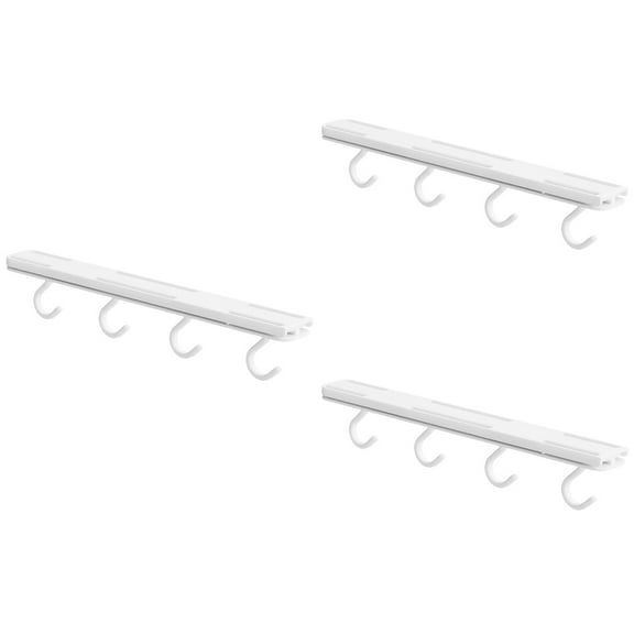 MLINS 3pcs Adhesive Under Cabinet Hook Sliding Rail Utensil Rack Key Towel Clothes Storage Hook
