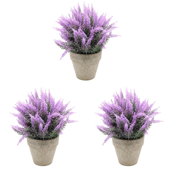 MLINS 3pcs Artificial Flowers Plastic Lavender Arrangements in Pots for Decor