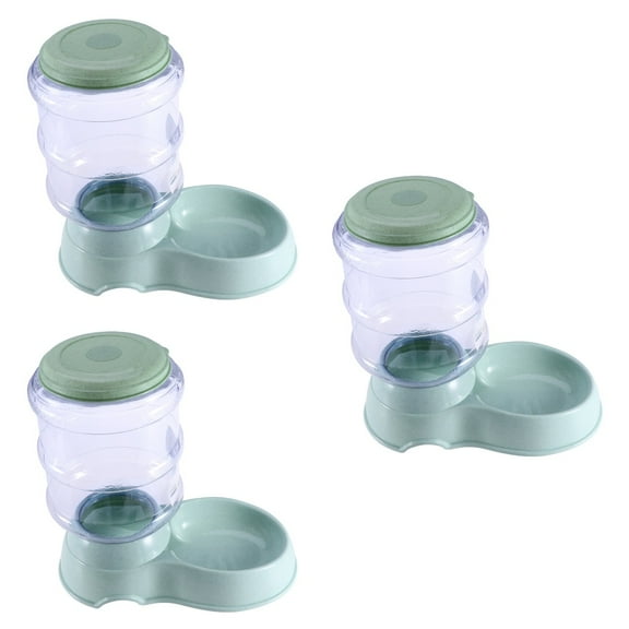 MLINS 3pcs Automatic Pet Food Drink Dispenser Dog Cat Plastic Feeder Water Bowl Dish 3.8L (Green)