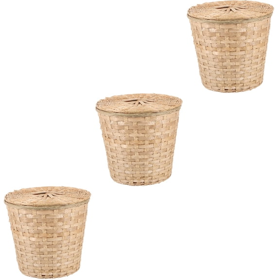 MLINS 3pcs Bamboo Trash Can Basket Versatile Household Woven Storage Basket for Vegetable with Lid
