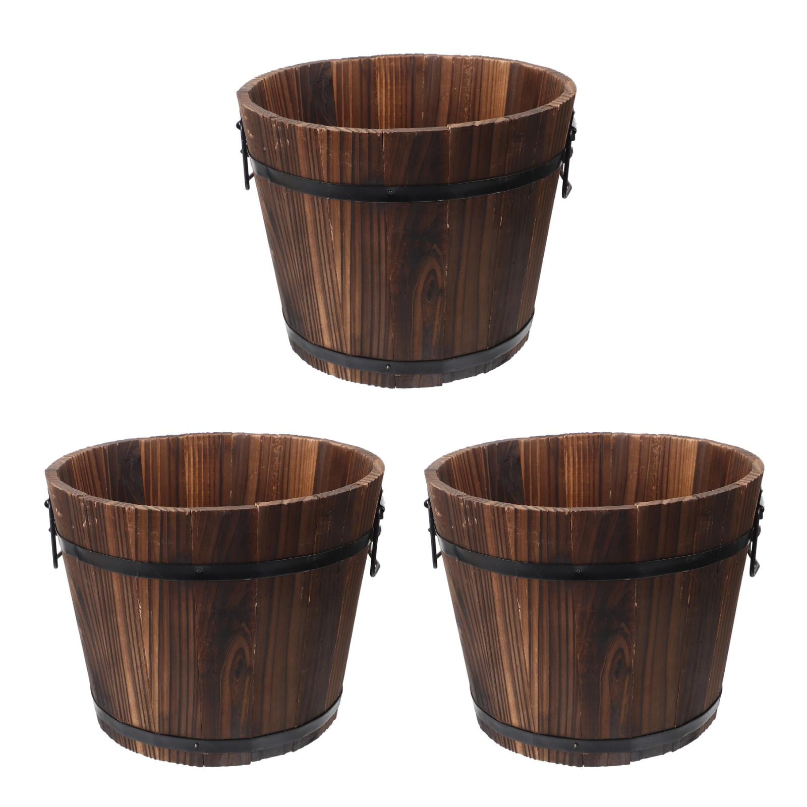 MLINS 3pcs Bucket Planter Flower Pot Rustic Wooden Flower Planter Box ...