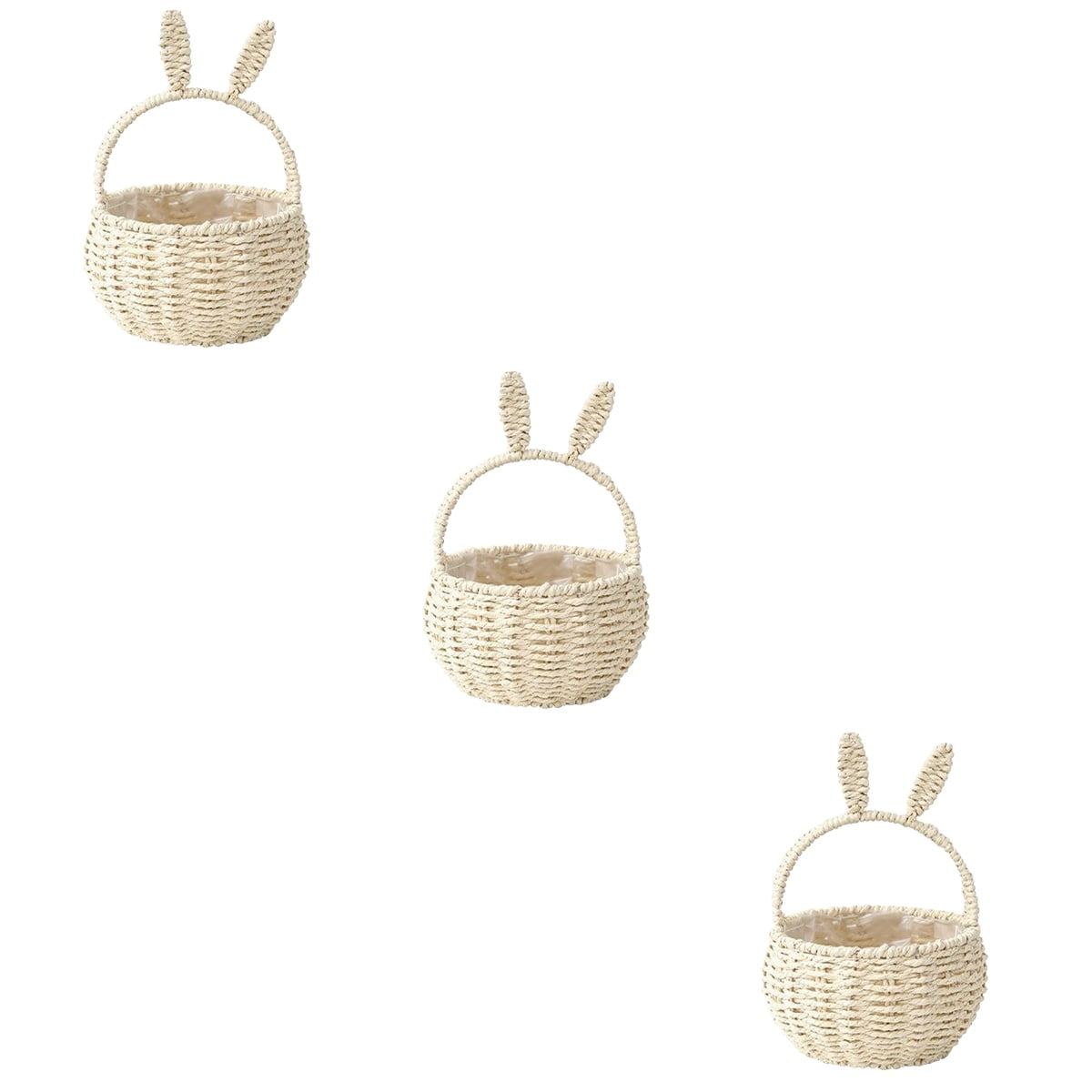 MLINS 3pcs Bunny Woven Basket Easter Party Treats Basket Handheld Woven Storage Basket With Handle