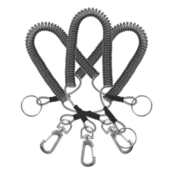 MLINS 3pcs Fishing Lanyard Heavy Duty Retractable Coiled Lanyard Spring Coil Cord Keychain Fishing Tool Tether Steel Wire Coiled Lanyard with Keychain for Pliers Boating Kayak Pliers Boating Black