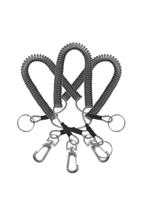 3pcs Fishing Lanyard Heavy Duty Retractable Coiled Lanyard Spring Coil Cord Keychain Fishing Tool Tether Steel Wire Coiled Lanyard with Keychain for Pliers Boating Kayak Pliers Boating Black