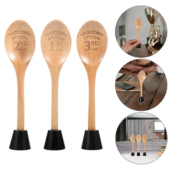 MLINS 3pcs Funny Spoon Award Trophies Chili Cook Off Trophies Set Funny Spoon Award Trophies Wooden Engraved Spoon with Wooden Trophy Base for Chili Cook Off Prizes