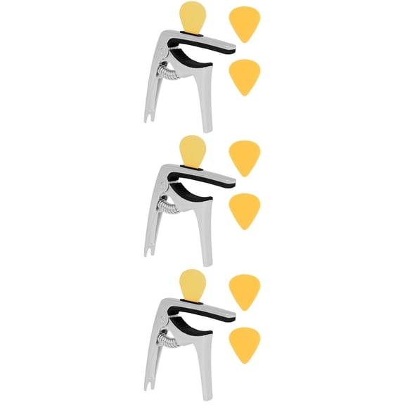 HEALEEP Acoustic and Electric Guitar Capo, Plated Silver, Metal and Silicone, Tuning, 3Pcs