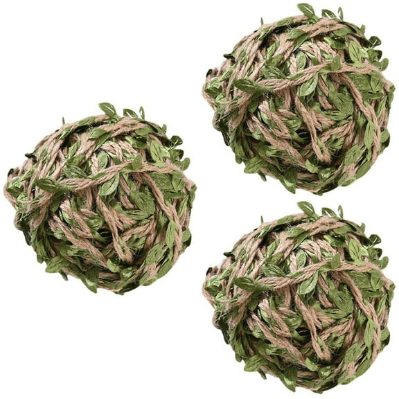 MLINS 3pcs Jute Twine with Artificial Leaf Simulation Vine Artificial Green Leaves Twine Rope