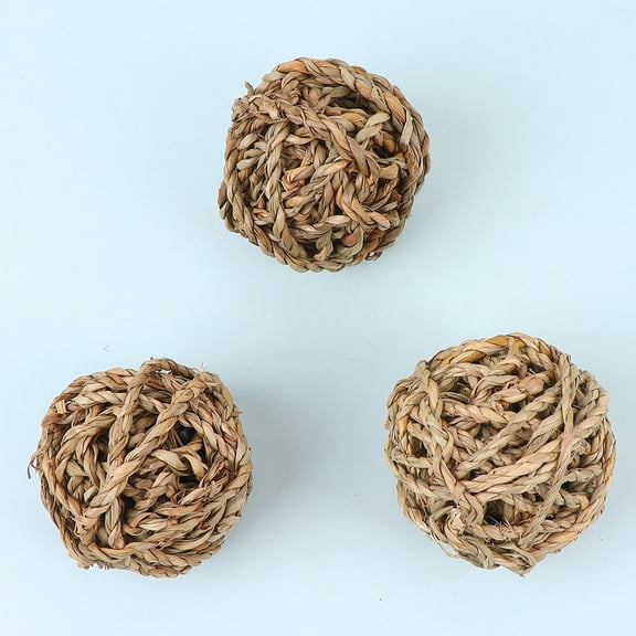 MLINS 3pcs Rabbit Grass Woven Ball Parrot Bite Straw Ball Chew Toy Creative Playing Toy