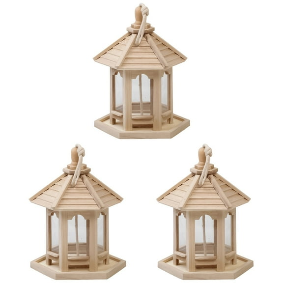 MLINS 3pcs Wooden Bird Feeder Cages Durable Bird Feeding Case Bird Feeder Box Parrot Perch Stand (Wooden Color)