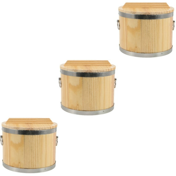 MLINS 3pcs Wooden Bucket Sushi Rice Container Cooked Rice Bucket Cooked Rice Barrel
