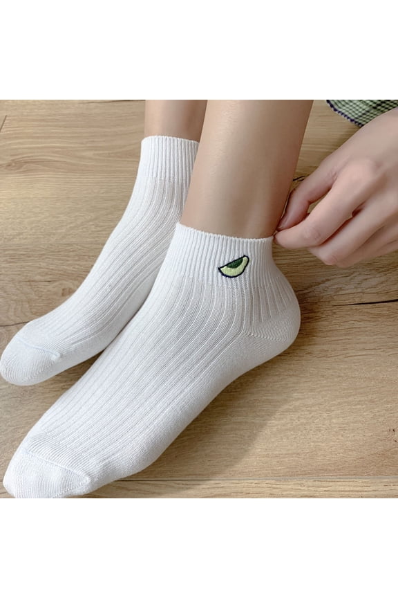 4 Pairs Fashion Short Socks Creative Embroidery Socks Stylish Ankle Socks Cotton Low Cut Socks for Women Girls (White, Average Size)