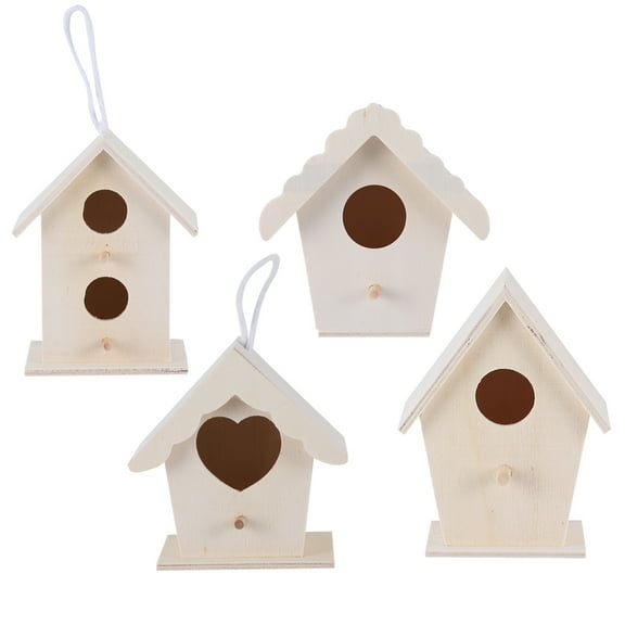 DINHEAROM Unfinished Wooden Birdhouse Lace Home Decor 4Pcs 8x6.2in