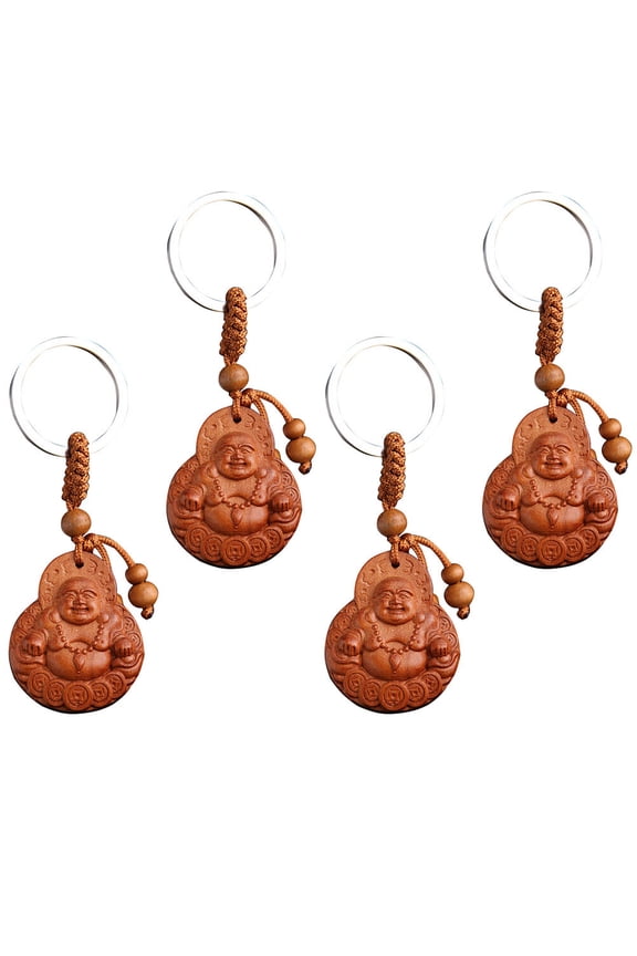 Keychains Wooden Maitreya Buddha Shape Car Keys 4Pcs 3.62x1.38x0.47Inch