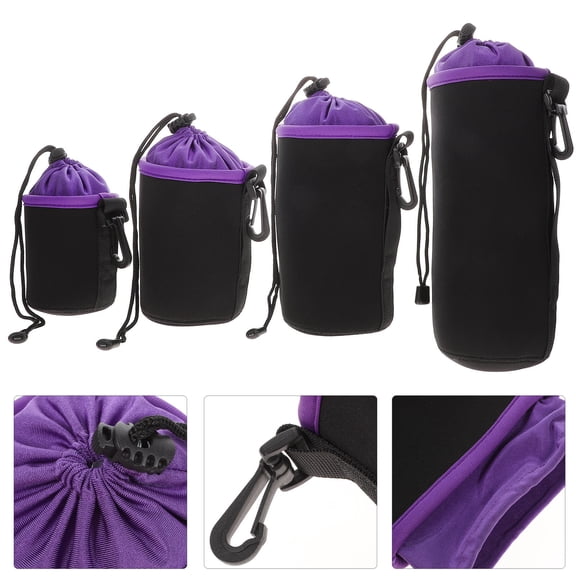 YUYUETIME 4Pcs Outdoor Camera Lens Pouch in Purple with Velour Lining and Easy Drawstring Closure