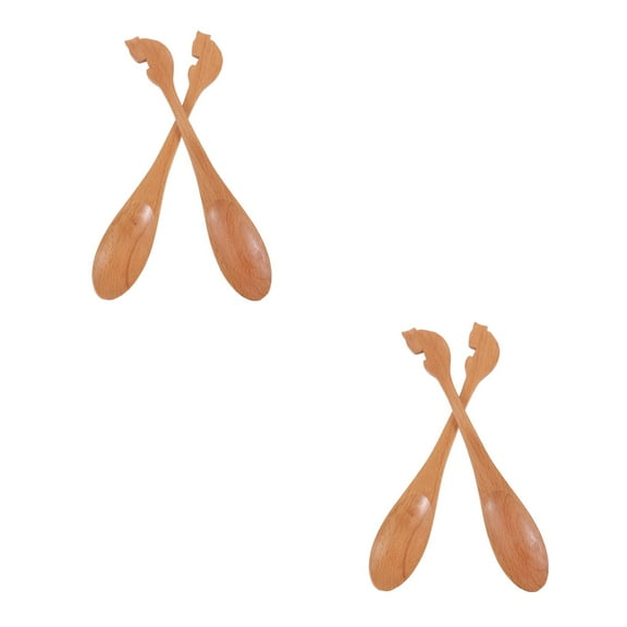 MLINS 4 Pcs  Kitten Stirring Spoon Cartoon Coffee Spoon Long Handle Honey Stir Bar Teaspoon Wooden Cutlery Tableware Kitchen Tools