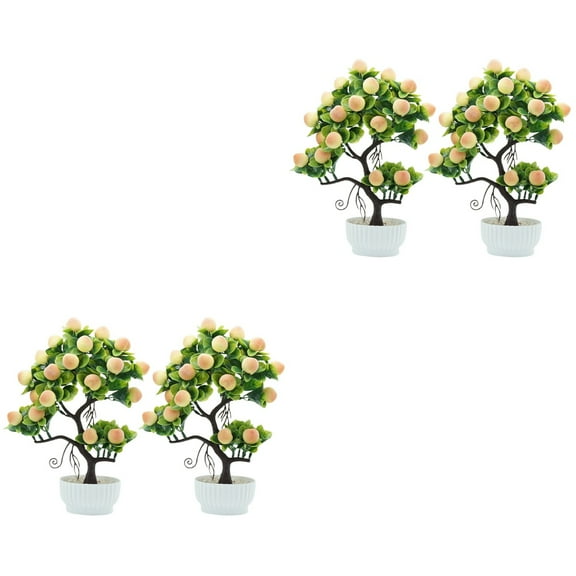 MLINS 4 Pcs Potted Artificial Peach Tree Tabletop Simulation Fruit Tree Plant Decor